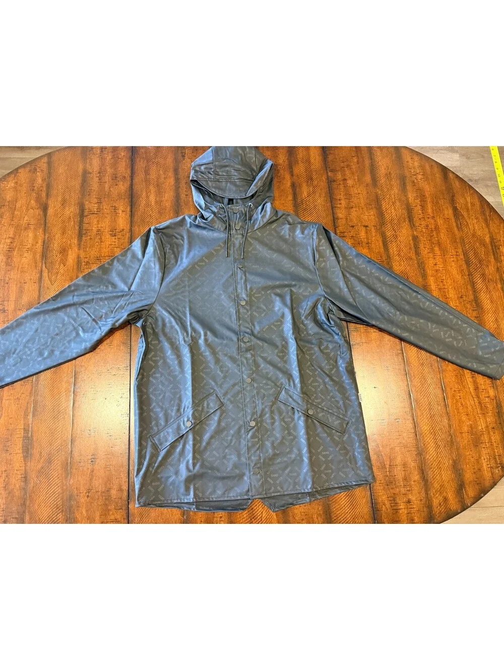 RAINS Jacket W3 House Monogram  Waterproof Hooded Rain Jacket Unisex Large NWT